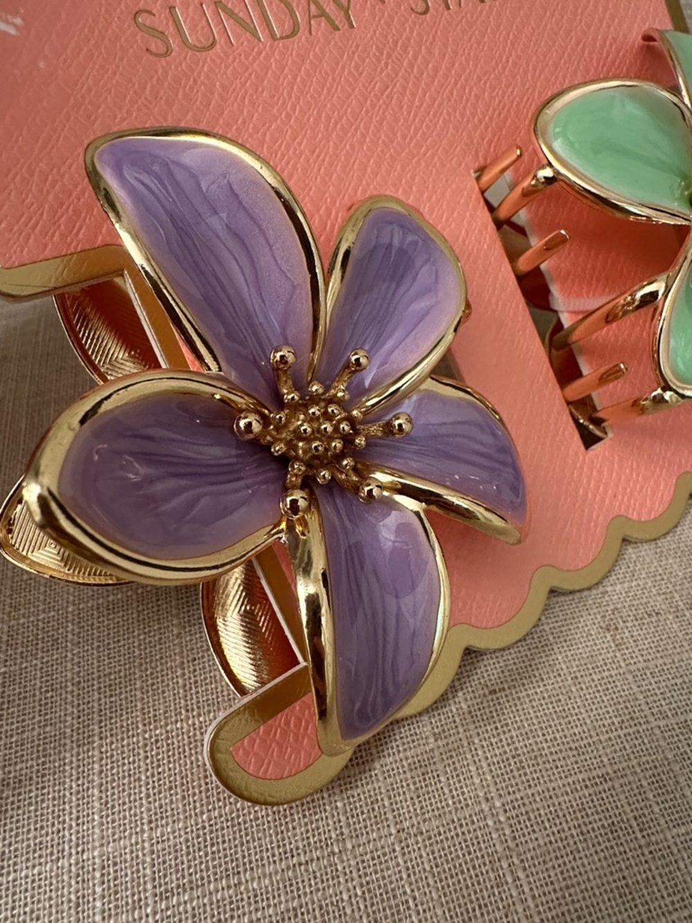 Sunday State Enameled Floral Hair Clips in Gold Set of 2 - Picture 3 of 6